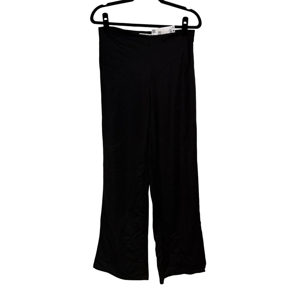 Mango MNG Black Wide Leg High Waisted Trousers Side Zip Pants Size M NEW